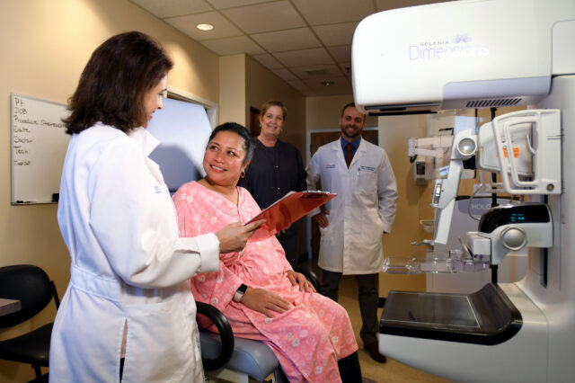 Dr. Smita Sharma meets with patient in mammography suite