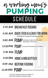 Sample hourly schedule for working mom's breast milk pumping