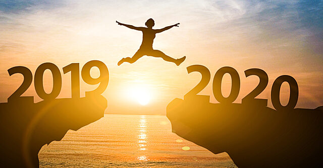 Figure jumping between large numbers for 2019 and 2020 with sunrise as a backdrop