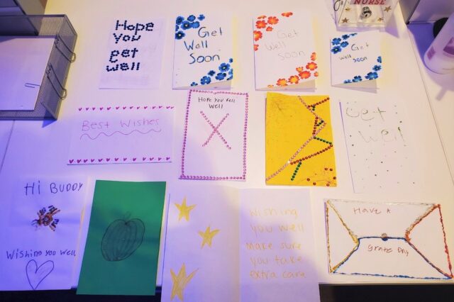 Various handmade get well cards on the table top