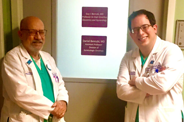 Guy Benrubi, MD, and son Daniel Benrubi, MD, stand together